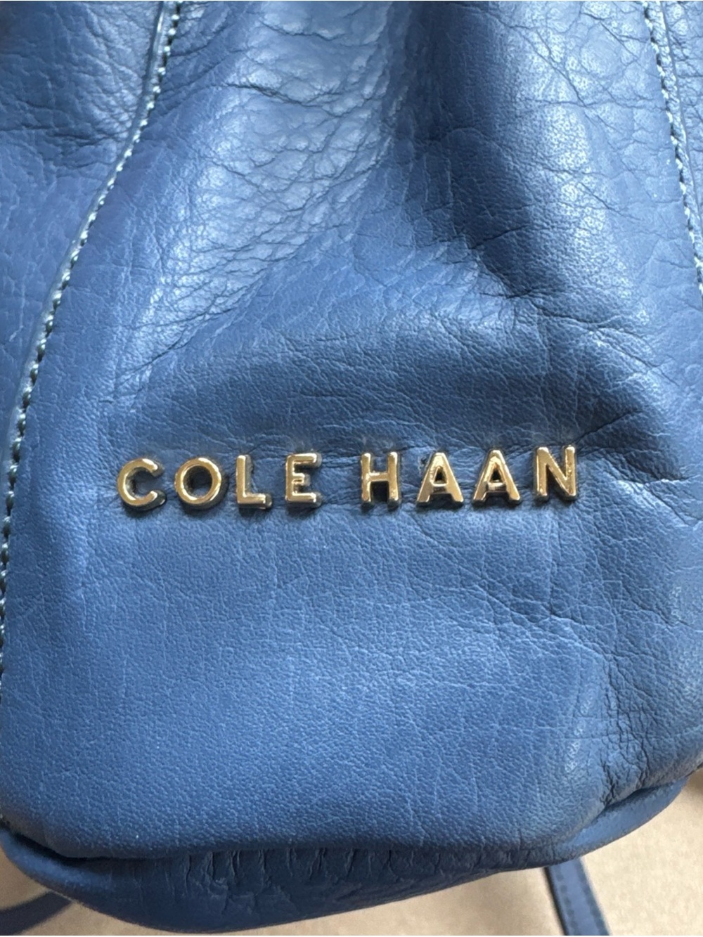 Cole Haan Blue Leather small cross-body drawstring bag with Logo & dust bag!